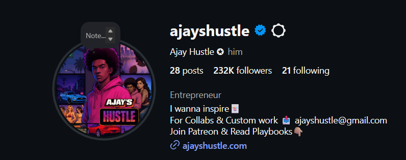 Ajay Hustle social profile — 210K+ followers